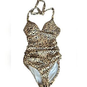 Victoria's Secret Tan and Black One Piece with Ruched Sides